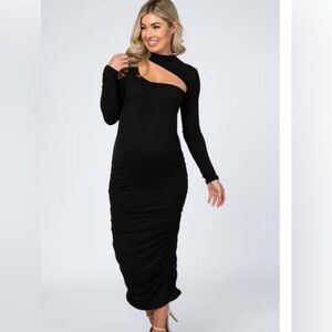 Black dress midi length cutout neckline small- maternity dress